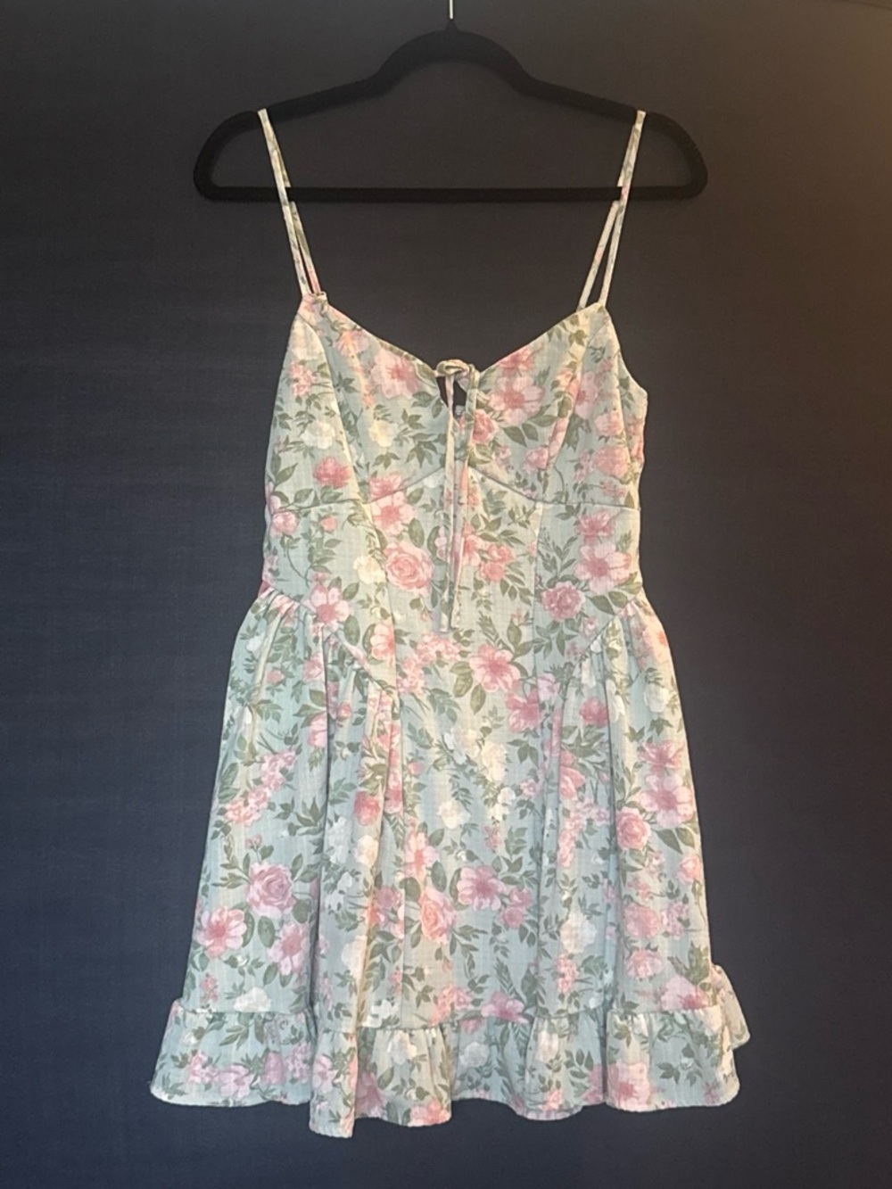 Floral Pink & Green Spaghetti-Strap Dress